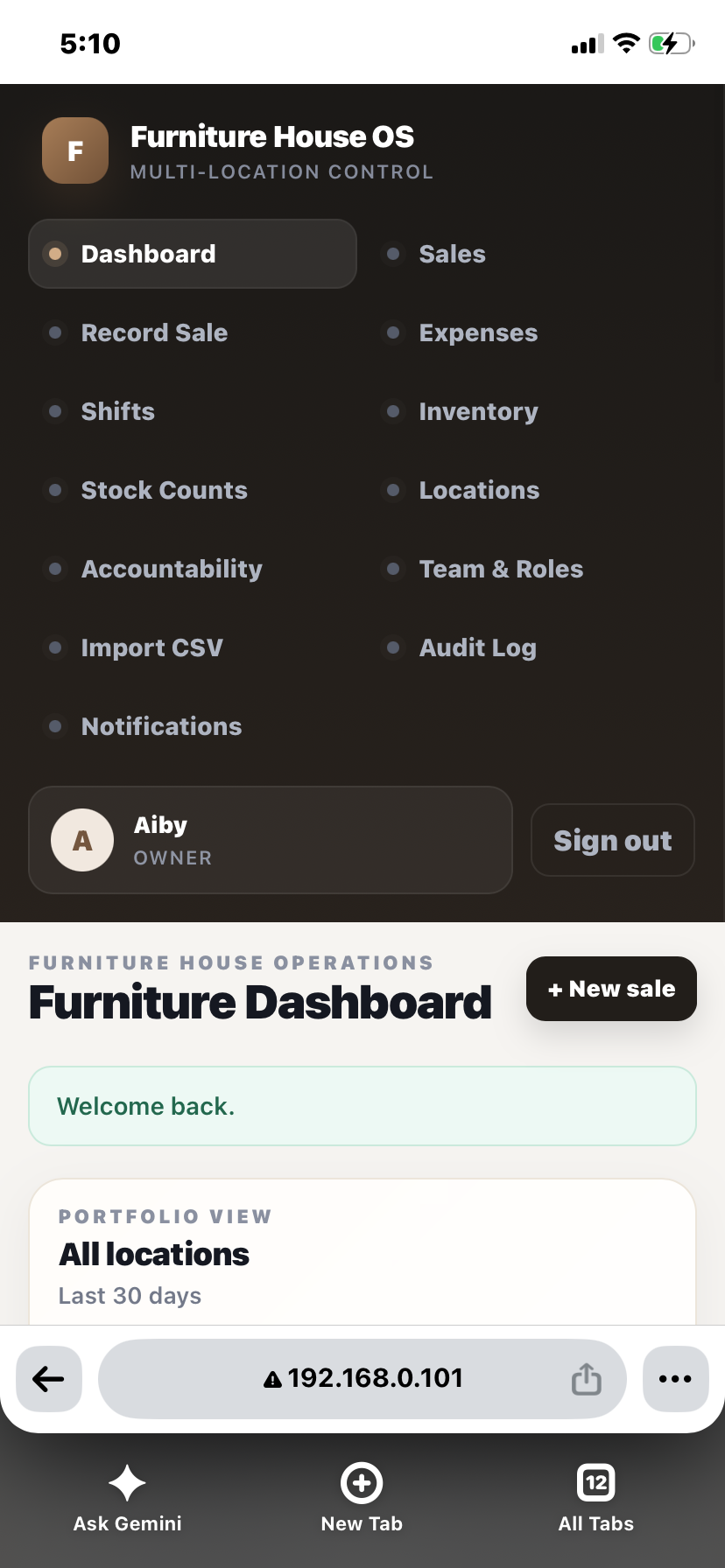 Original Furniture House system screenshot